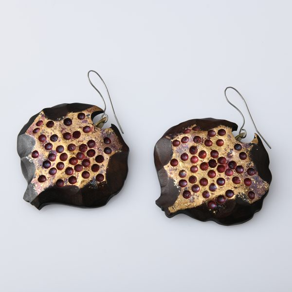 Pomegranate wooden earrings