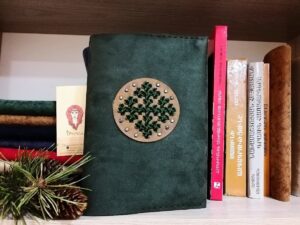 Dark green suede handmade notebook / sketchbook with Marash embroidery