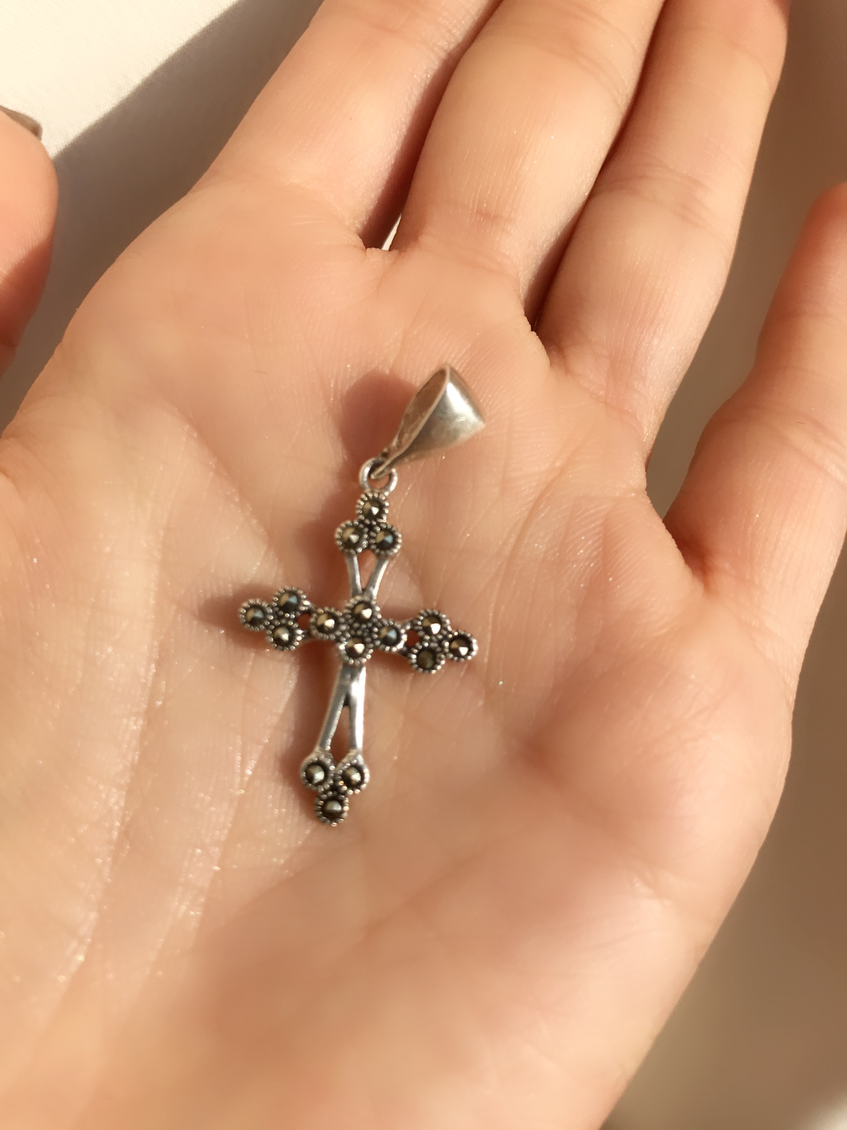 Cross pendant Sterling silver 925 Armenian cross Marcasite pendant