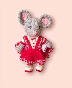 Handmade Knitted Mouse in Red Girl