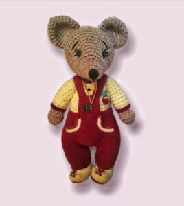 Handmade Knitted Mouse in Red Boy