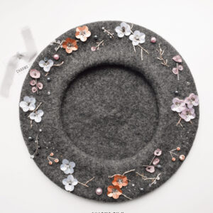 handmade beret wool grey flowers hat gray