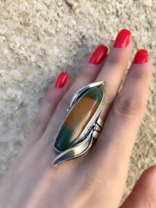 Sterling silver 925 ring Natural Agate ring Armenian Silver 925 Extra Large ring Extra large jewellery Adjustable ring green and yellow gemstone