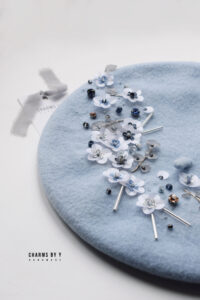 “Flower Embellished” sky blue beret