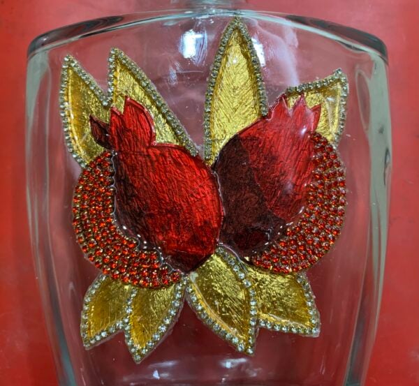 Painted Red Pomegranate Decorated Bottle