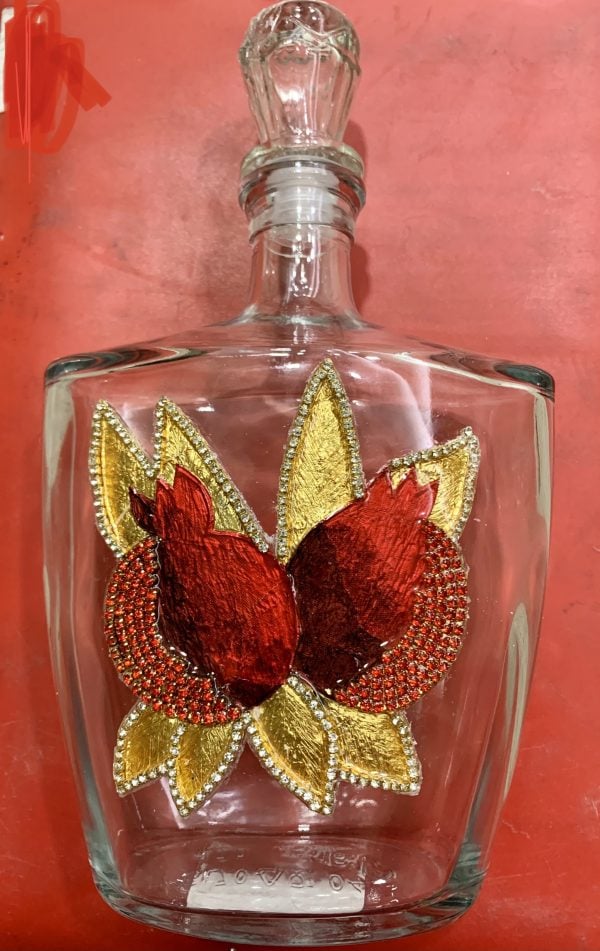 Painted Red Pomegranate Decorated Bottle