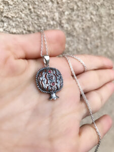 Pomegranate pendant Sterling Silver 925 jewellery , Armenian pomegranate necklace , Armenian symbol pomegranate pendant with red stones