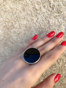 Sterling silver 925 Armenian handmade jewelry ,real black onyx ring , Ring is adjustable , round black onyx ring , black stone jewelry , Armenian ring