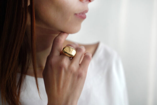 Gold Dome Ring , Sterling Silver Chunky Ring, Ball Ring, Gold Plated Statement Ring, Asymmetrical Modern Ring, Large Gold Ring, Fashion Ring
