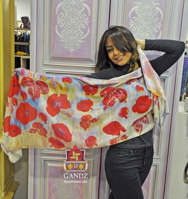 "Pomegranates And Papavers" Silk Scarf