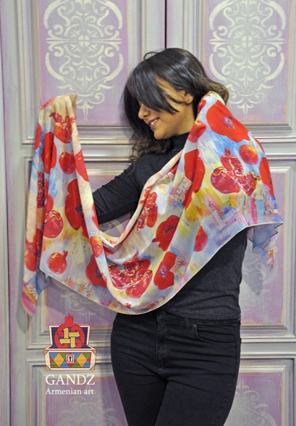 "Pomegranates And Papavers" Silk Scarf