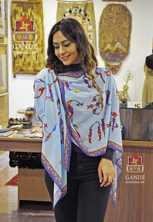 "Armenian Bird-Letters" Silk Scarf