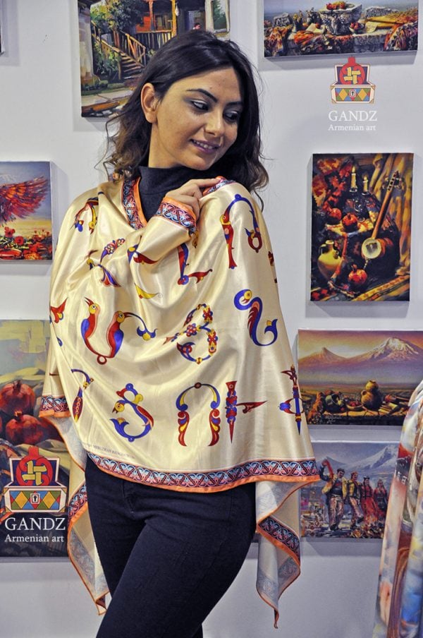 "Armenian Bird-Letters" Silk Scarf