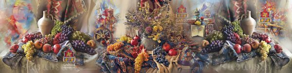 Silk, chiffon scarf "Gorgeous Armenian still life with pomegranates and grapes" by Gandz #3499