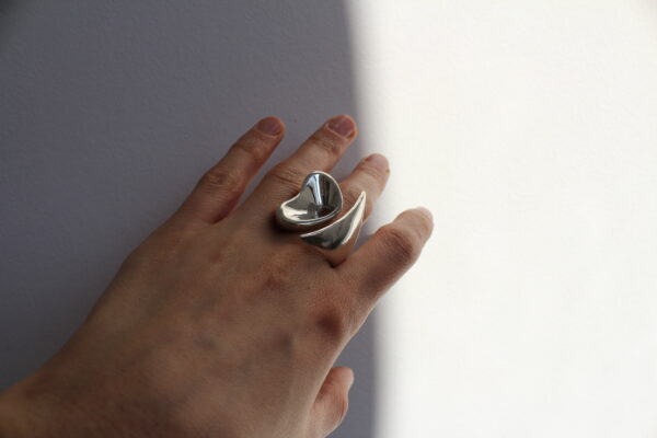 Silver Large Ring, Unique Ring, Bold Ring, Adjustable Large Statement Rings, Japanese Style Ring Minimalist, Extraordinary Ring ,Gift