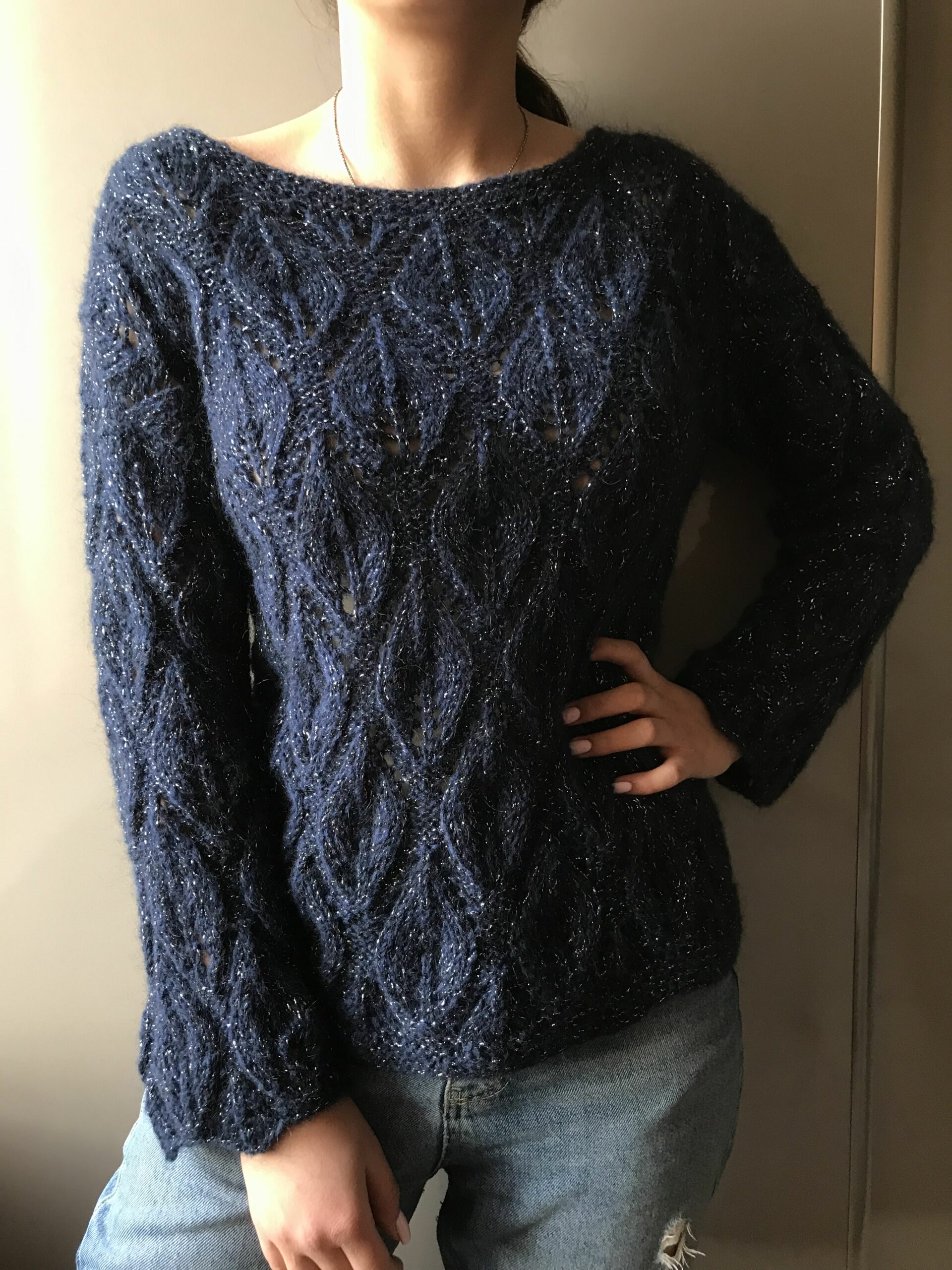 Womens Long Sleeve Knitted Round Neck Warm Woolen Knitwear Sweater Jumper Tops 