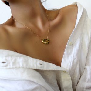 Minimalist Necklace, Gold Plated Silver, Pendant Necklace, Oval Necklace, Modern Personalized Charm, Delicate Necklace, Dainty Necklace