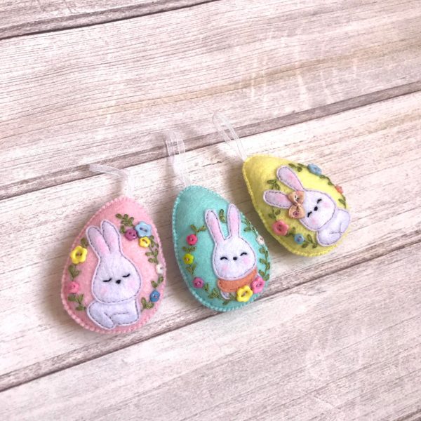Happy Bunny Felt Easter Eggs - Set of 3
