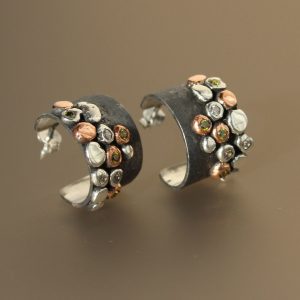Silver Hoop Earrings, Black Earrings, Oxidized Silver Earrings, Circle Earrings, Modern Earrings Statement Earrings, Rustic Earrings