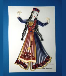 Armenian girl wearing “Taraz” national garment, contour quilling techniques