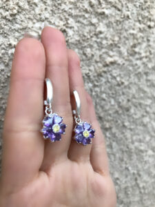 Armenian earrings Sterling silver 925 Small Forget-me-not earrings , delicate earrings , violet flower earrings, Anmoruk earrings , Armenian handmade earrings ,unique earrings , dangle earrings
