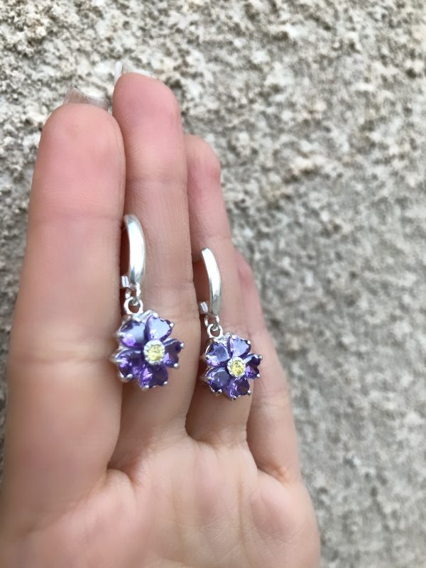 Armenian earrings Sterling silver 925 Small Forget-me-not earrings , delicate earrings , violet flower earrings, Anmoruk earrings , Armenian handmade earrings ,unique earrings , dangle earrings