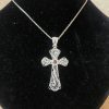 Silver filigree handmade necklace Cross with garnet 040