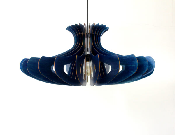 Navy-Blue Pendant Light, LARGE Chandelier Lighting Wooden Light Fixture, Hanging Dining Lamp, Minimal Contemporary Ceiling Light Modern Wood