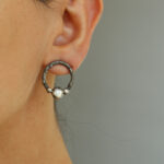 Circle Stud Earrings -Post Hoop Earrings - Oxidized Silver Stud Earrings, Dash Hammered Circle Earrings, Everyday Silver Jewelry, Gift Idea!