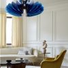 Navy-Blue Pendant Light, LARGE Chandelier Lighting Wooden Light Fixture, Hanging Dining Lamp, Minimal Contemporary Ceiling Light Modern Wood