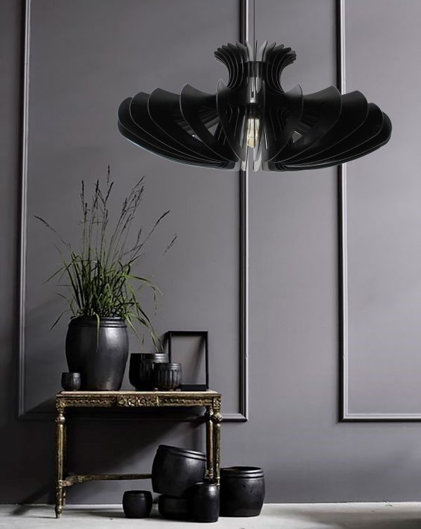 Black Wood Pendant Light, Modern Chandelier Lighting, Hanging Dining Lamp, Ceiling Light Fixture, Minimal Contemporary Ceiling Light Fixture