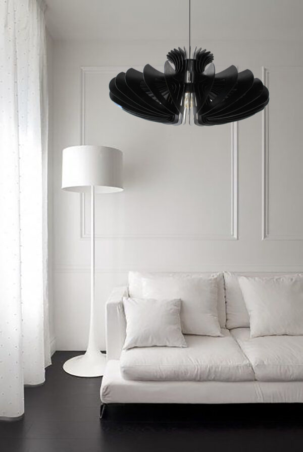 Black Wood Pendant Light, Modern Chandelier Lighting, Hanging Dining Lamp, Ceiling Light Fixture, Minimal Contemporary Ceiling Light Fixture