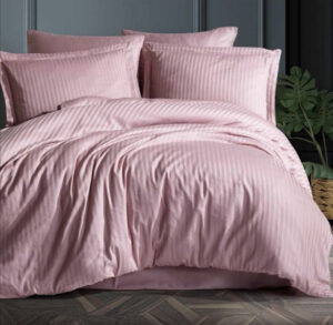 Bedding set twin stripe satin / dark salmon pink