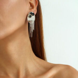 Oval Stud Earrings, Silver Floral Design Costume Jewelry Earrings, Modern Earrings Statement Earrings, Chain earrings, Geometric Earrings