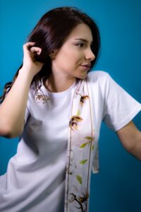 COTTON T-SHIRT WITH SILK DETAILS