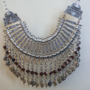 Silver Plated Half Moon Pomegranate Drop Coin Statement Necklace