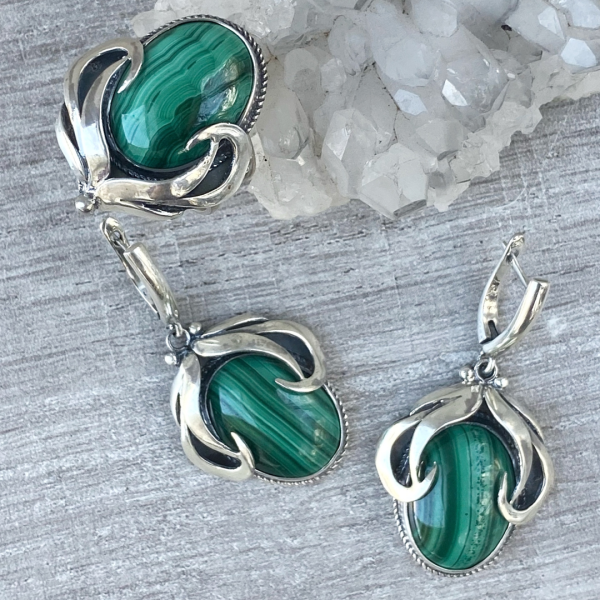 Malachite Silver Jewelry Set