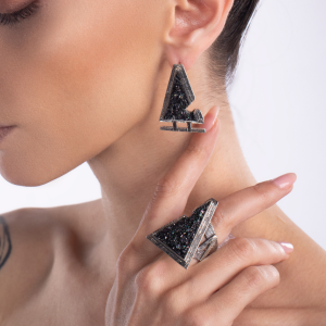 Jewelry Set “Triangle” with 925 sterling silver and carborundum