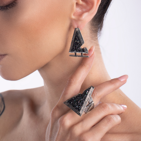 "Triangle" Carborundum Siver Jewelry Set