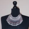 Silver Plated Half Moon Pomegranate Drop Coin Statement Necklace