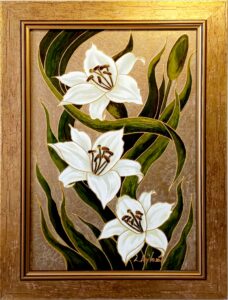 ” White lilies on the gold “