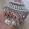 Silver Plated Half Moon Pomegranate Drop Coin Statement Necklace