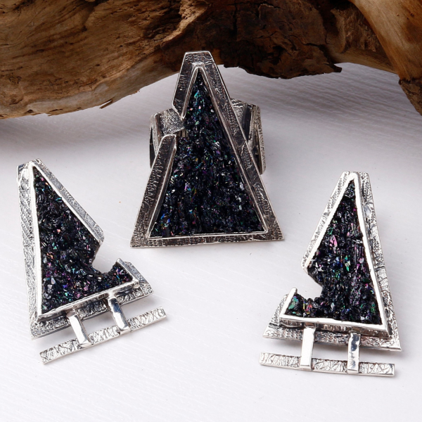 "Triangle" Carborundum Siver Jewelry Set