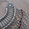 Silver Plated Half Moon Pomegranate Drop Coin Statement Necklace