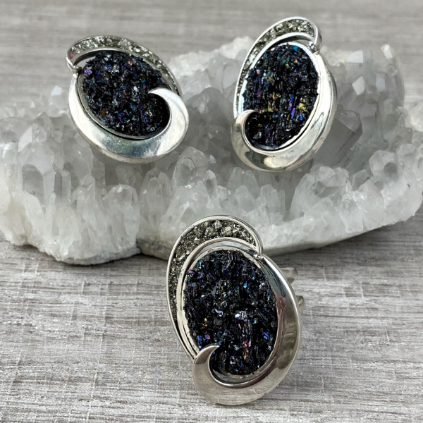 Pyrite & Carborundum Silver Jewelry Set