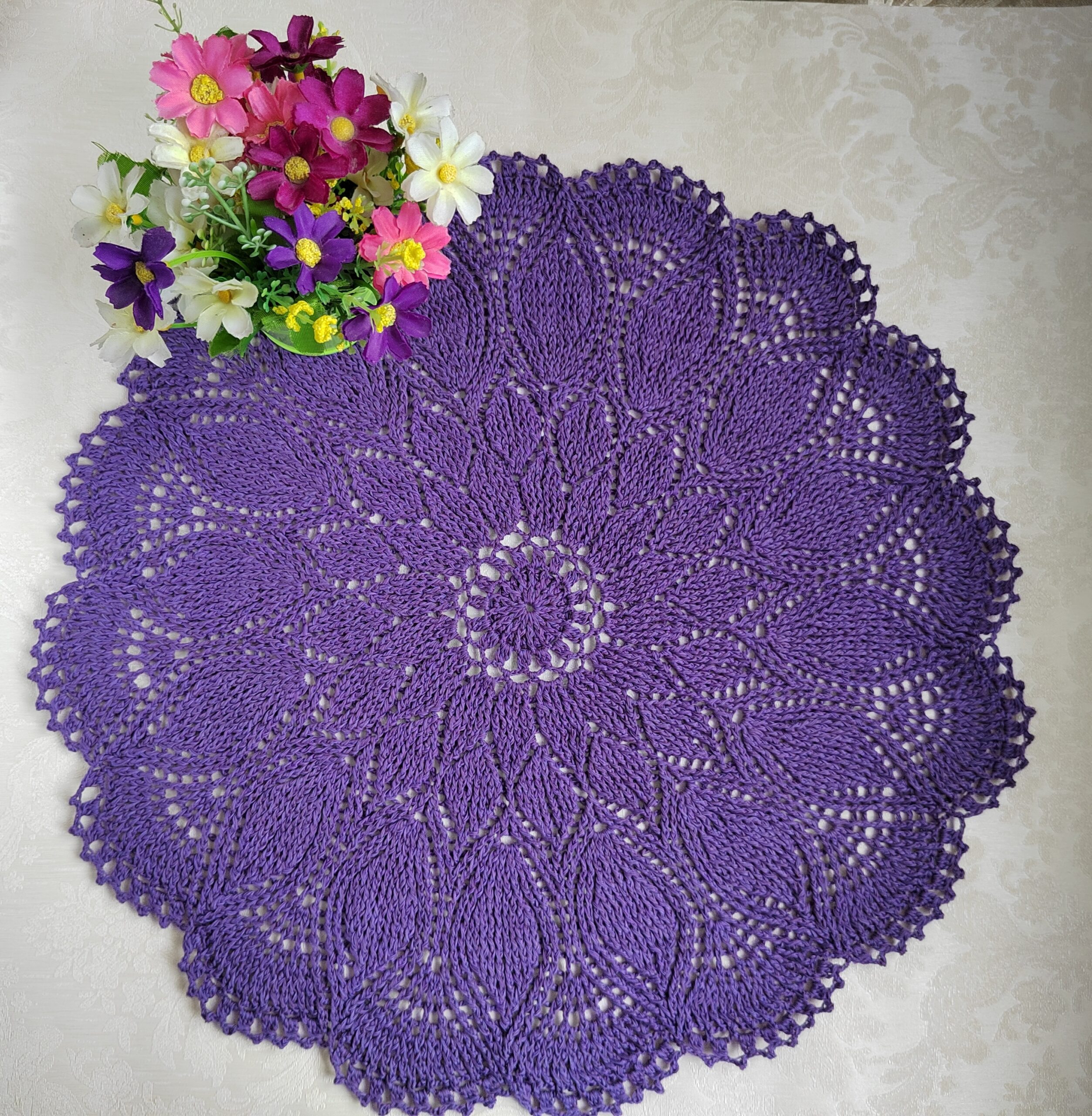Mexican Cross Stitch Crochet Doily Cloth Kitchen Handmade Doilies, Purple  Flower