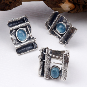 Sterling silver jewelry with natural aquamarine