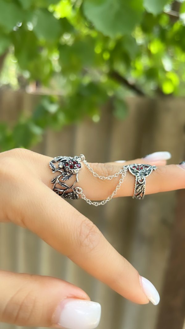 Silver Pomegranate Double Ring