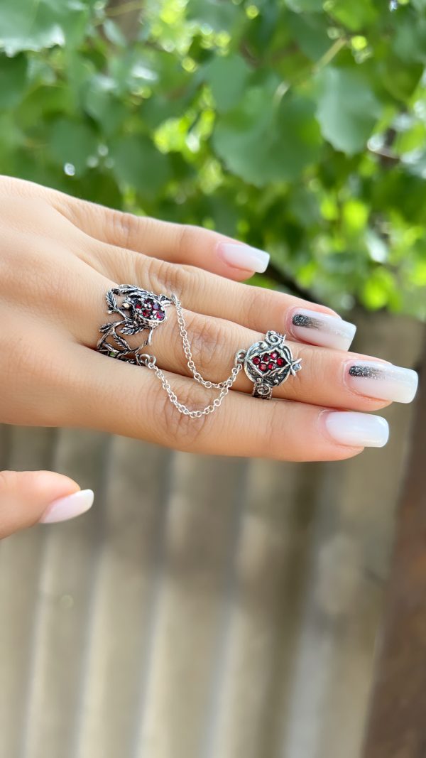 Silver Pomegranate Double Ring