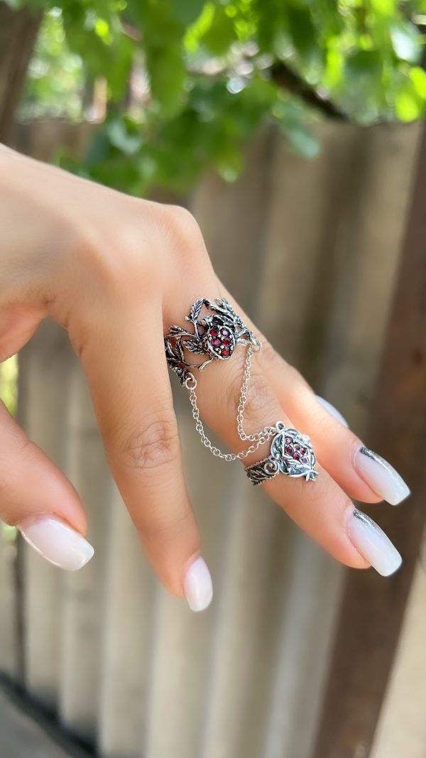 Silver Pomegranate Double Ring